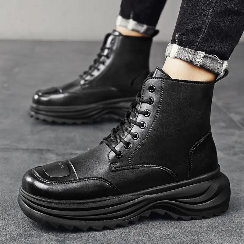 Men's Leather Boots Autumn Winter Fashion White Casual Shoes for Men High Top Street Style Ankle Boots Men Outdoor Sneakers Boot