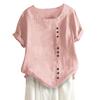 2024 Women's European & American Fashion Short Sleeve Casual Cotton Linen Top with Button Detail