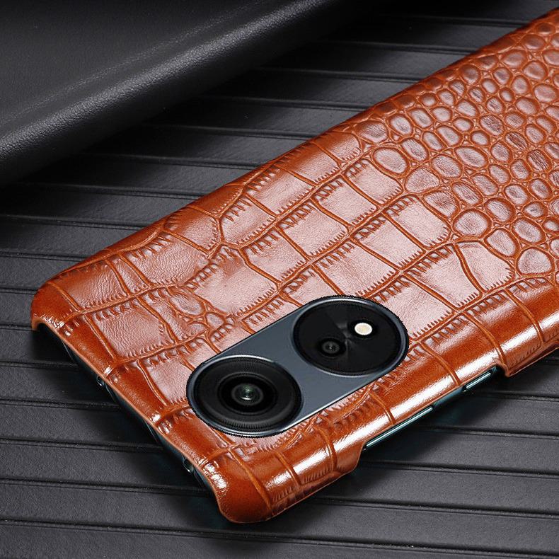 Genuine Leather Half-Cover Case for OPPO A1 Series - Crocodile Pattern.