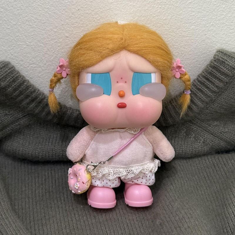 15cm Doll Clothes Set Crybaby Dolls Soft Peach Vacation Outfit With Polka Dot Pants Top Crossbody Bag Pink Shoes Clip