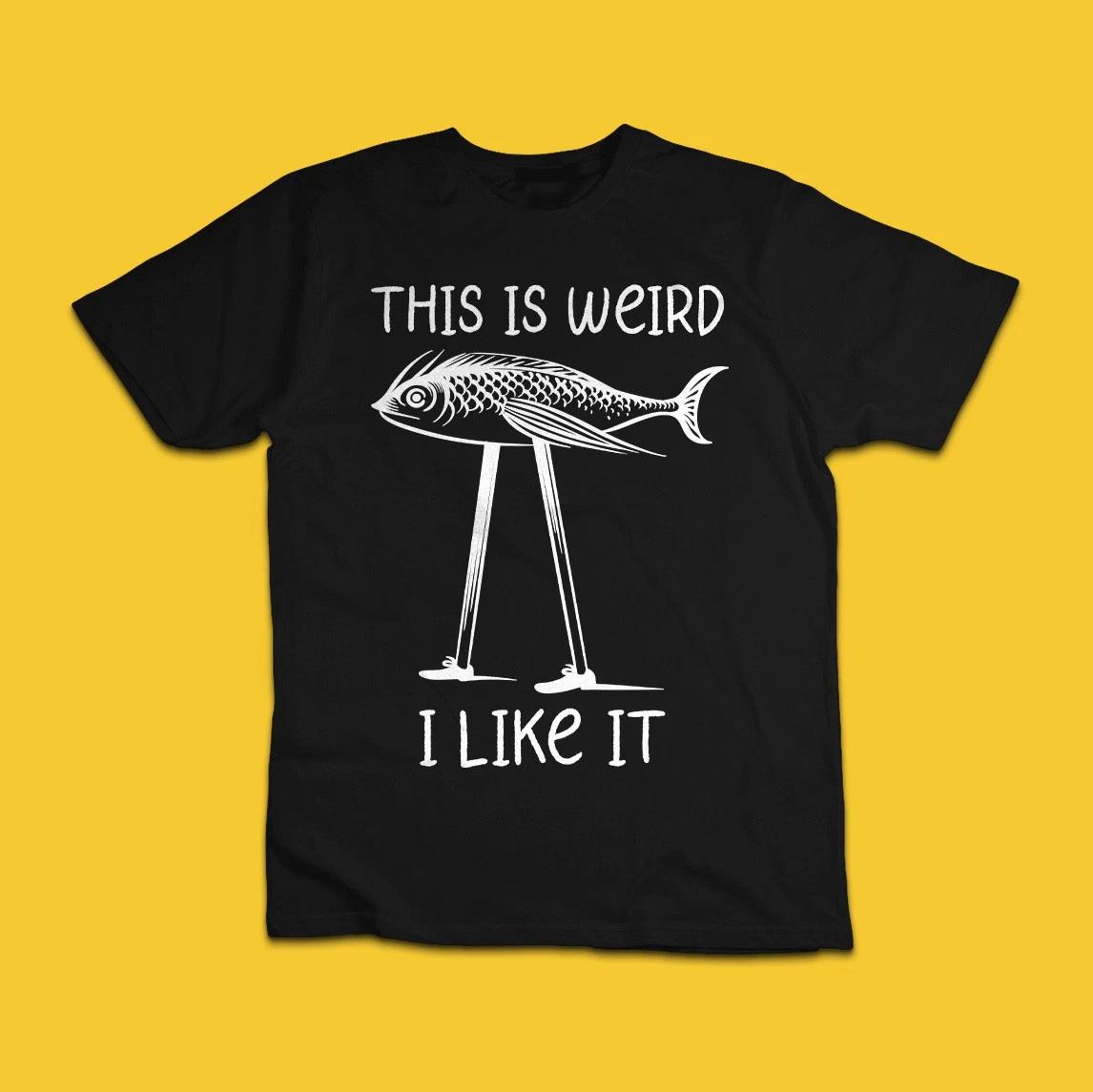 This Is Weird I Like It Funny Walking Fish Graphic T-Shirt Tee L