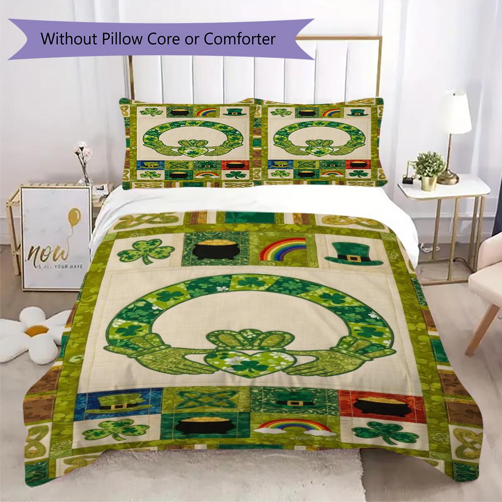 St.Patrick's Day Pattern Bedding uilt Set uilt Cover Pillowcase Home Decoration Birthday Gift (1 * duvet cover + 2 * pillowcase without core)74