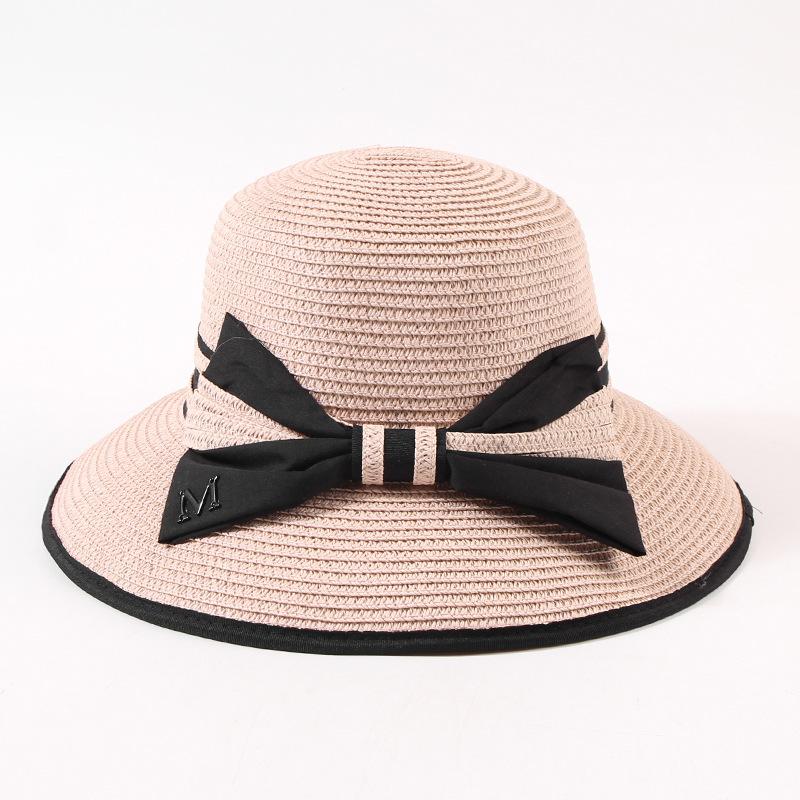 Straw Plaited Hat Sweet Bow Large Brim Womens Sunshade Fisherman Hatscaps