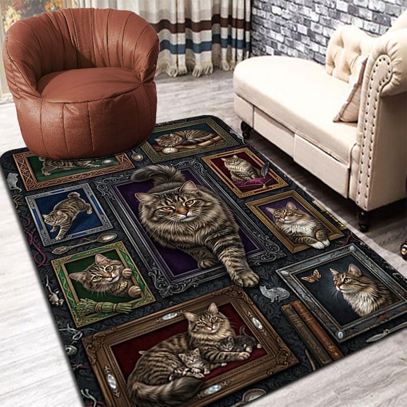 Cats Ornate Frames Pattern Rug Floor Mat for Living Room or Bedroom Soft and Comfortable Carpet a Gift for Birthday and Holiday.