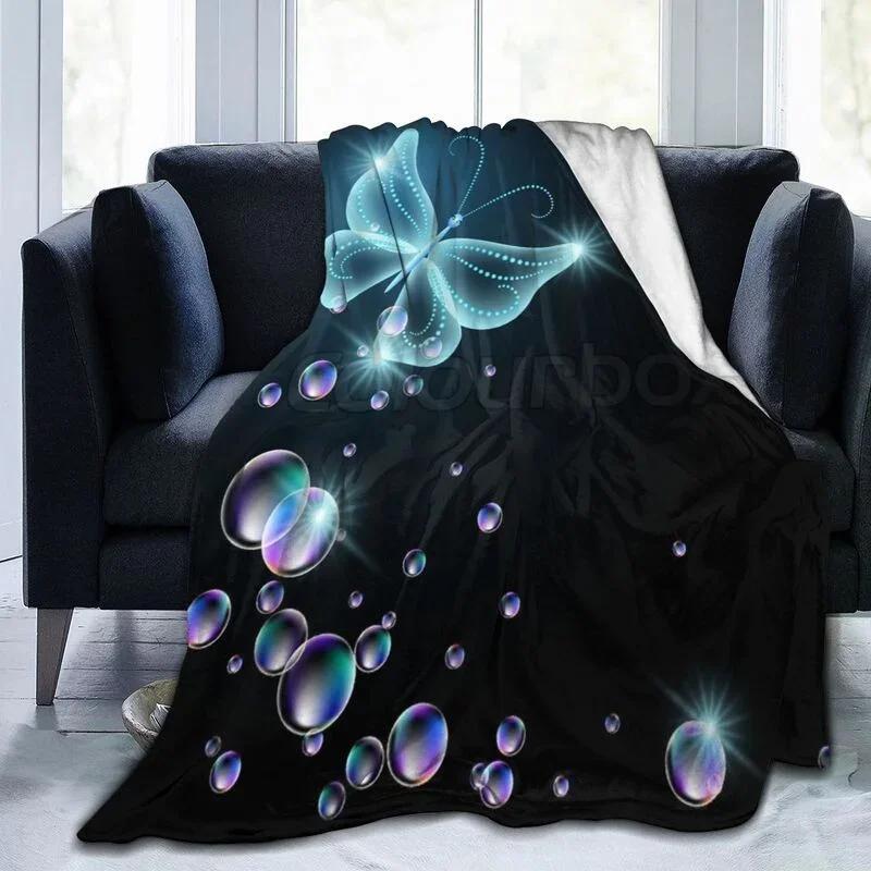 Cartoon Butterfly Pattern Throw Flannel Blanket Chic Super Soft Warm Plush Blanket for Bedroom Couch Sofa Decoration