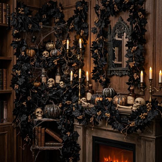 Haunted House Decor Halloween Artificial Maple Leaf Vine Decor, Fall Wall Hanging Garland Theme Party Supplies for Scene, Spooky Thanksgiving