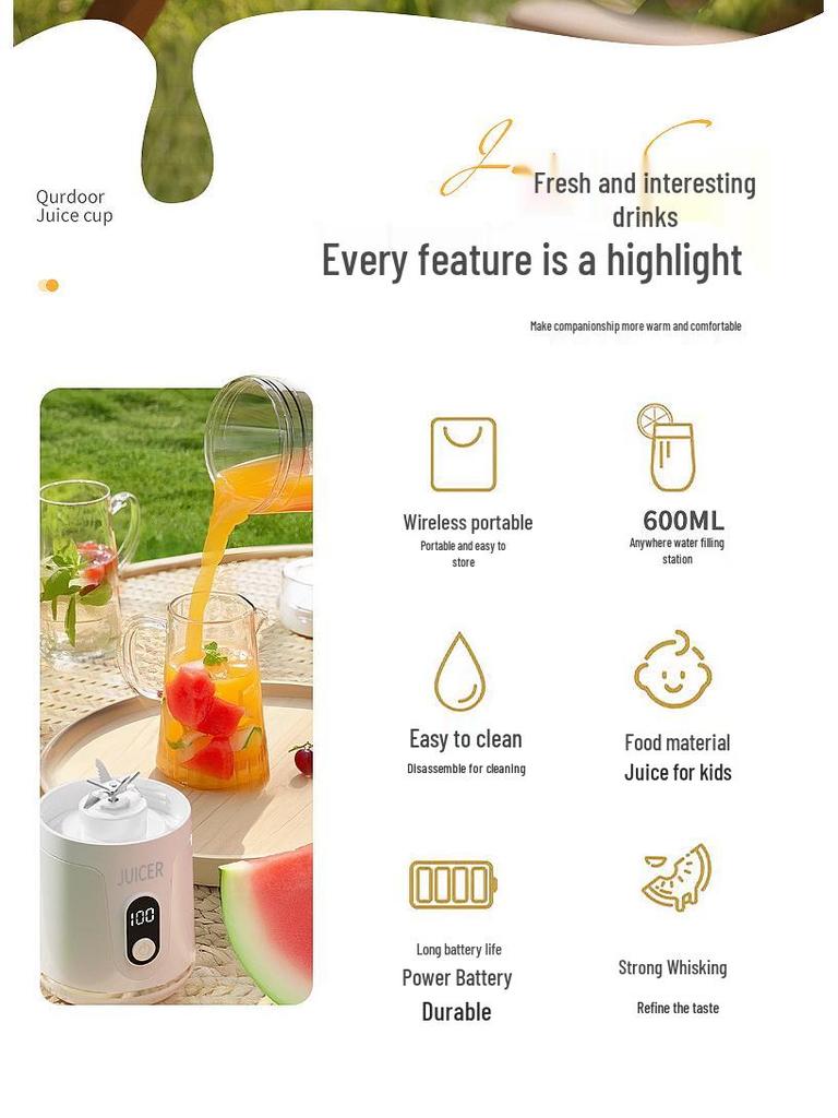 Portable Wireless Multifunctional Mini Juicer & Ice Crusher with Digital Display
