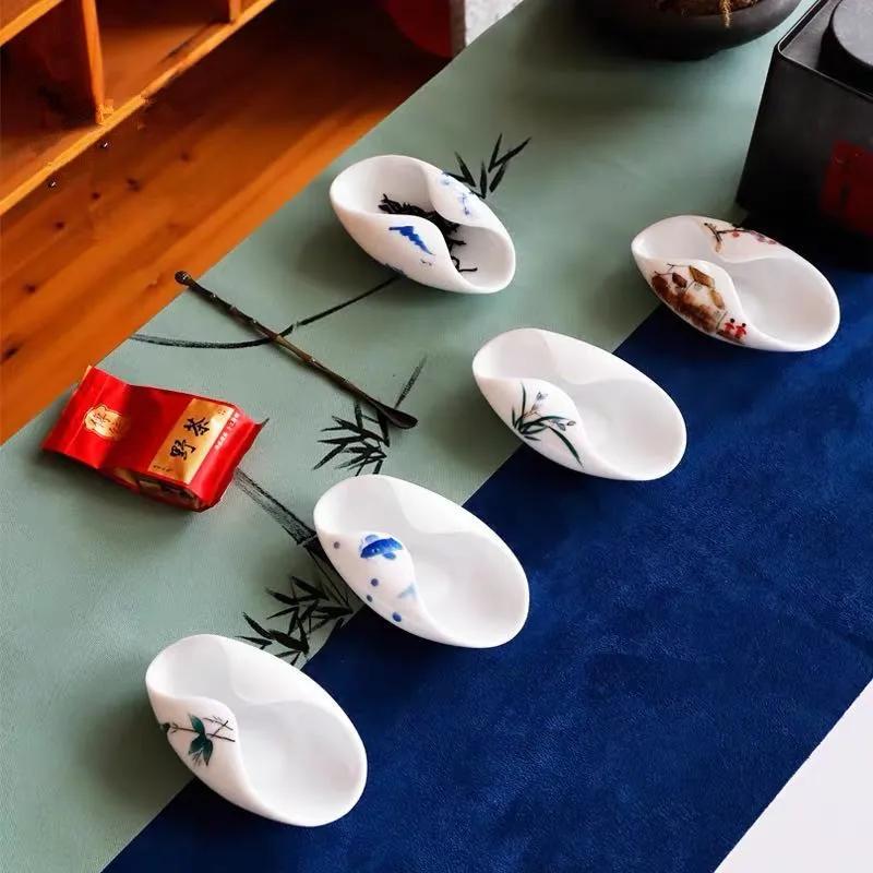 Teetasse Handbemalt Weißes Porzellan Keramik Teezeremonie Utensilien die Untertasse Teelöffel