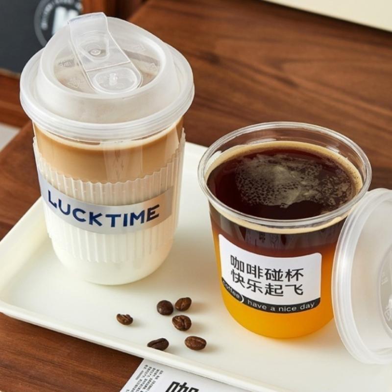 Clear U-shaped Coffee Cups Lidded 10Pcs Disposable for Milk Tea Drinking Pleasure