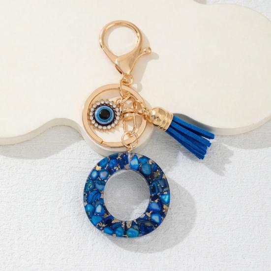 Blue Series Keychain Pendant Initial Letter Key Chain with Eyes Tassel Design