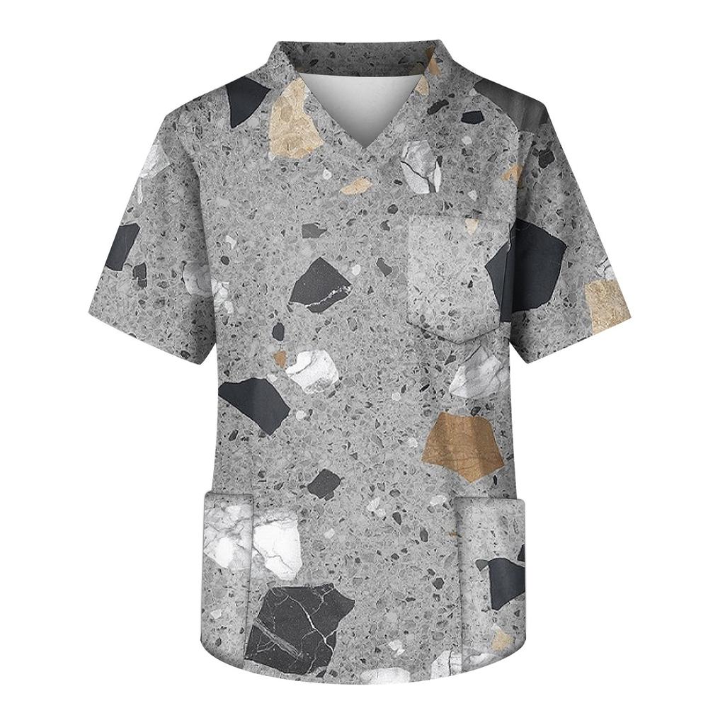Men's Short Sleeve V Neck  Print Chest Pocket Carer Top