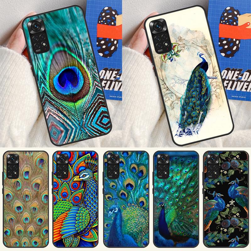 Bird Peacock Feather Case For Xiaomi Redmi 14C 10C 12C 13C Cover For Redmi Note 13 Pro 14 9 10 11 12 10S 11S 12S