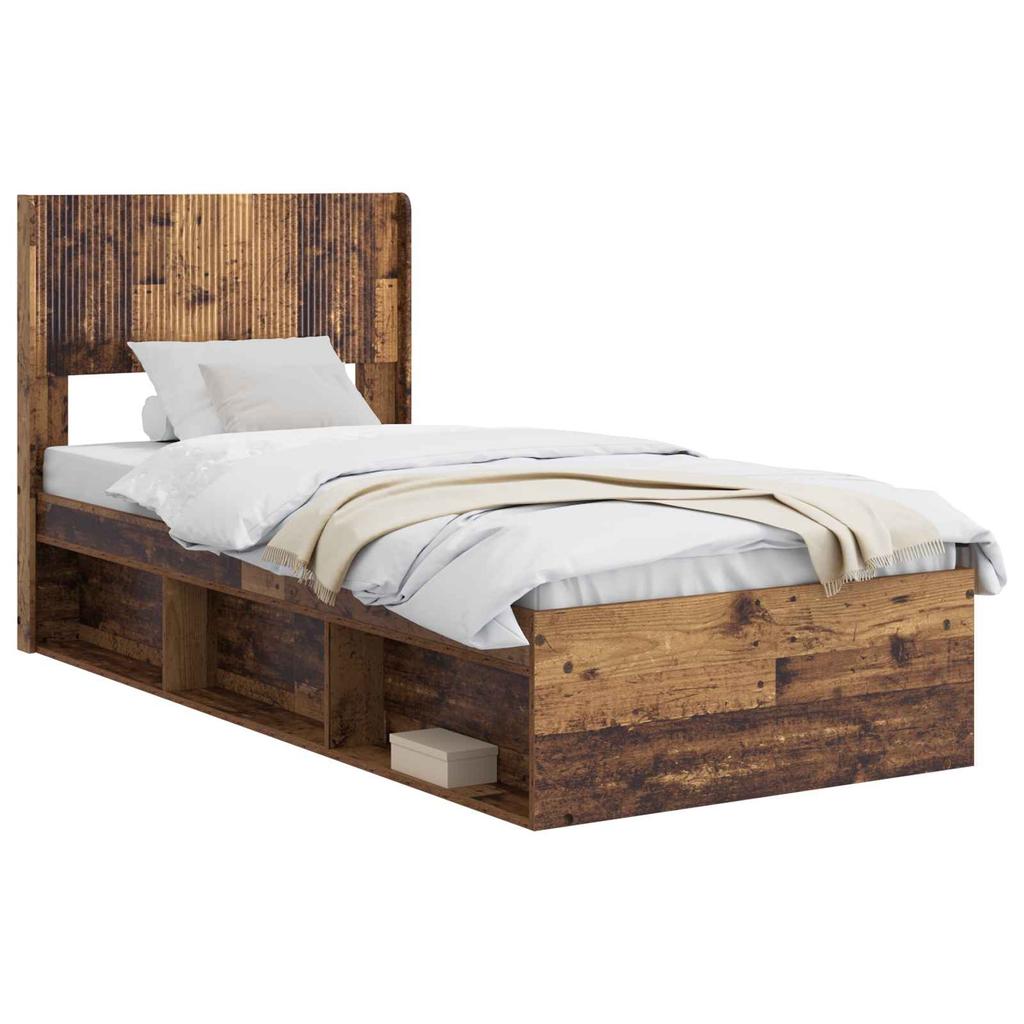 Bed Frame with Storage Space and Headboard Reclaimed Wood Look 75 x 190 cm