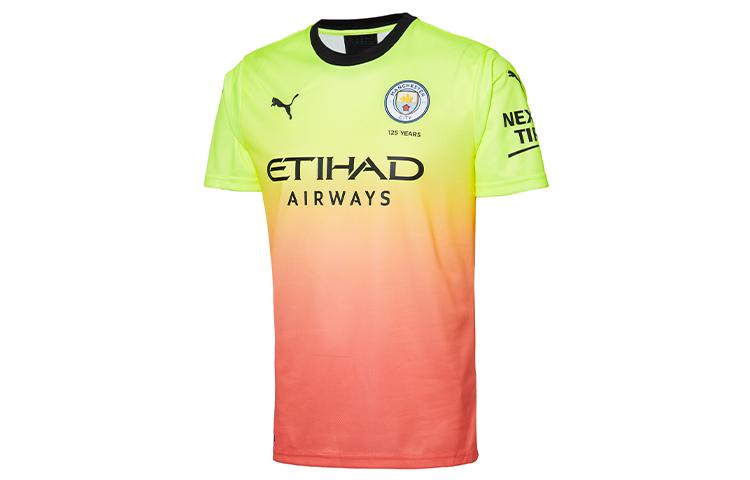 PUMA Manchester City T Shirts Men s Pink Yellow Crew Neck Moderate Straight Fit 755594-03 XS