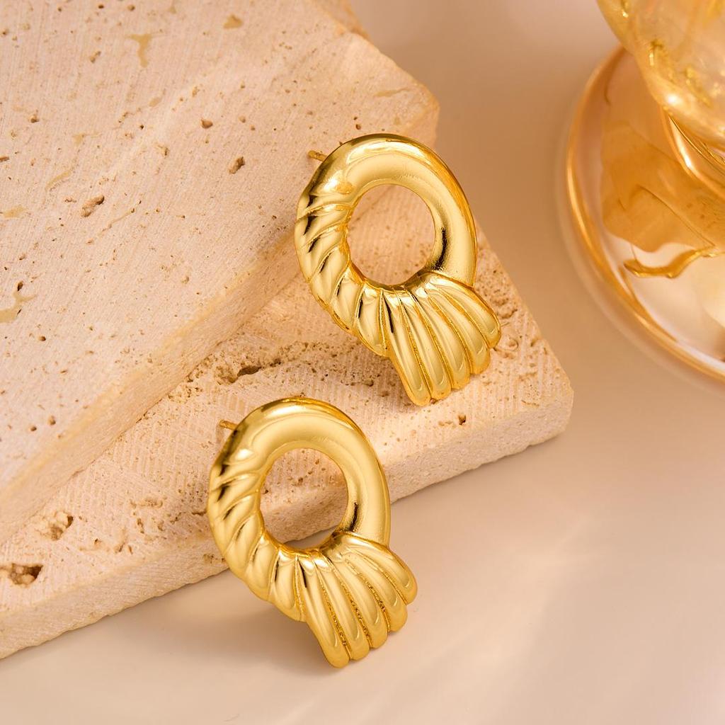 Geometric Irregular 18k Gold Titanium Steel Earrings for Women