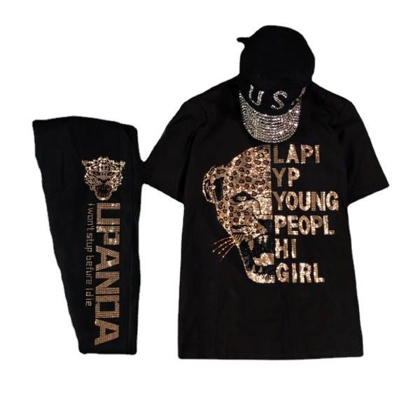 2023 Sommer Stilvoller Übergrößen Damen Zweiteiler mit Hot-Diamond-Design