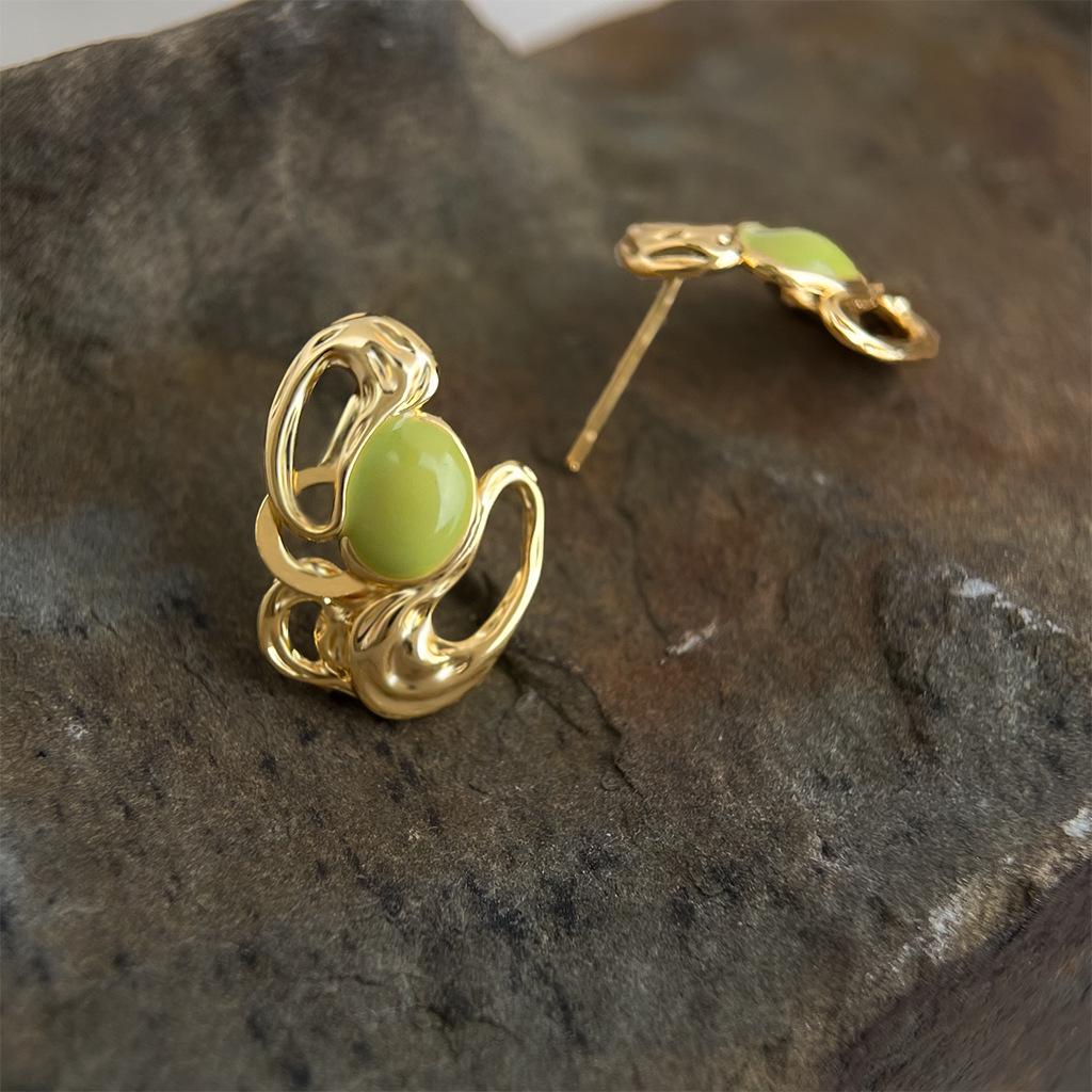 18K Gold Enamel Drip Glaze Irregular Stud Earrings - Light Luxury Niche Design