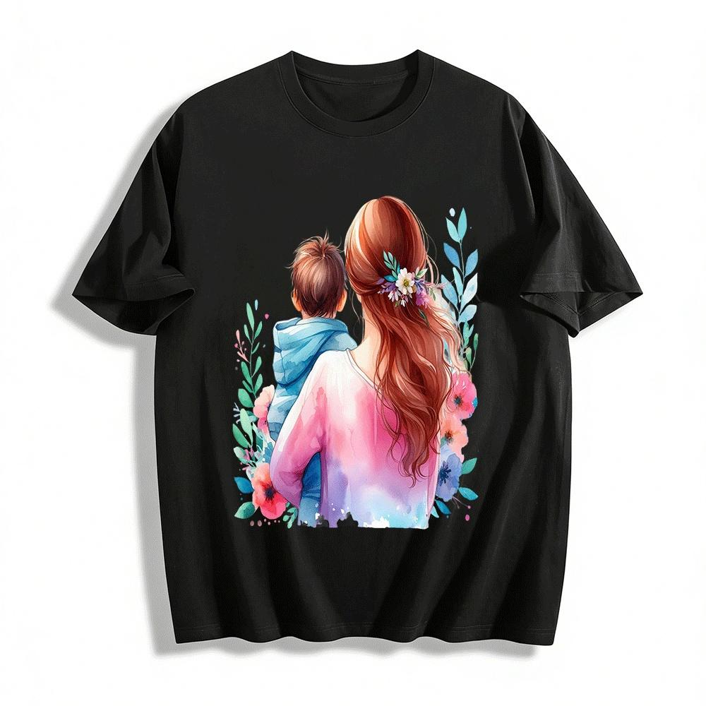 Back View Mother Child Floral Print Casual Top Pure cotton T-shirt XXS