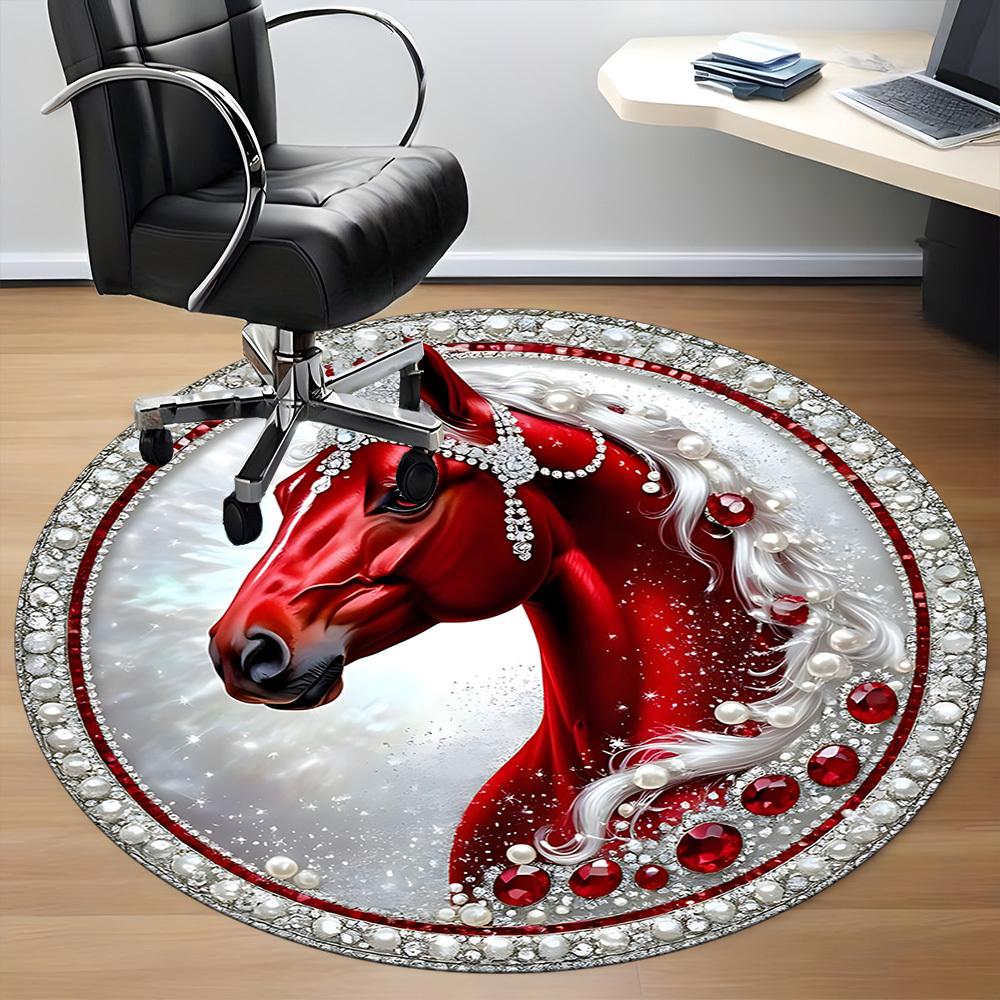 1pc Jeweled Horse Office Round Rug, Non-slip, Soft and Durable Office Rug for Interior Decoration, Perfect for Office, Beautiful Decoration Yy26032400