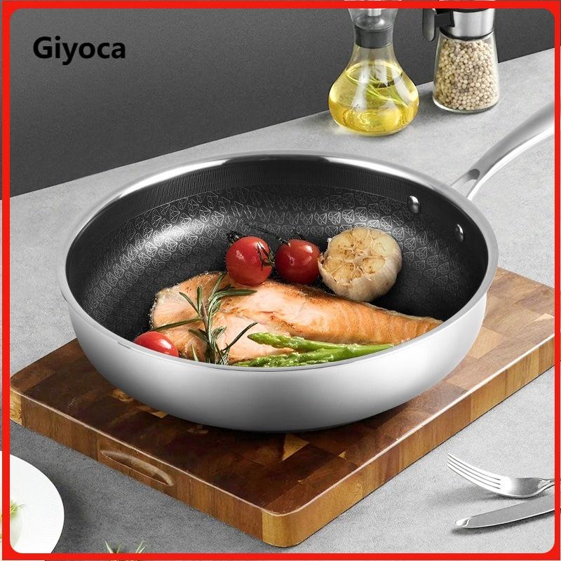 Giyoca Honeycomb Frying Pan Nonstick Wok Uncoated 316 Stainless Steel Household Kitchen Multi-function Pots Universal for Stoves