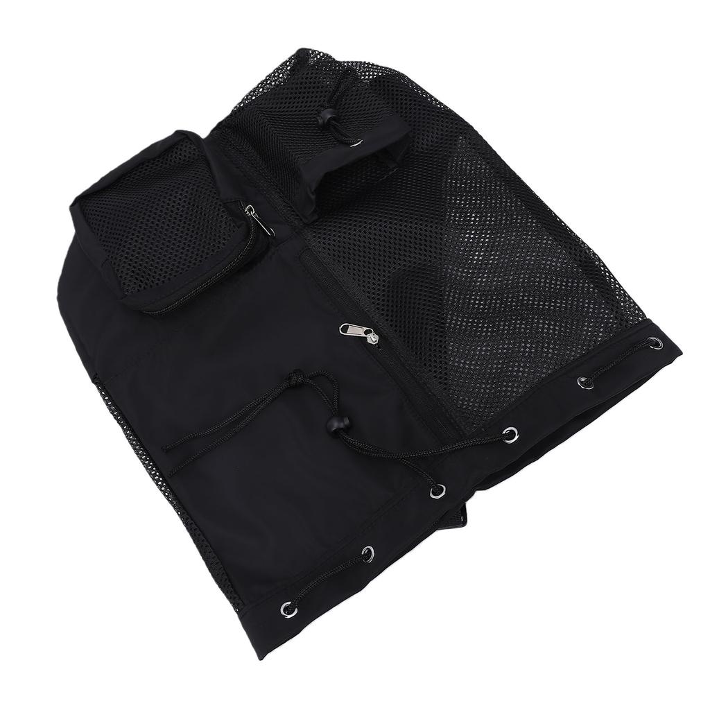 Swim Bag Oxford Cloth Mesh Drawstring Backpack Portable Beach Backpack for Cycling Swimming Surfing Black