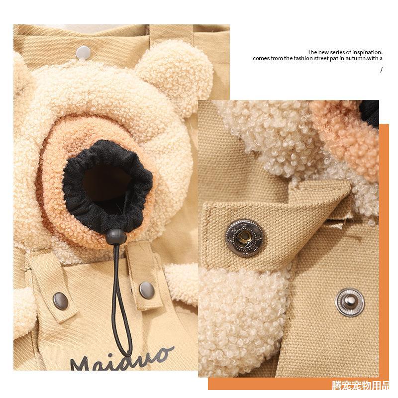 Cute Bear Canvas Going Out Cat Bag Can Be Exposed Cat Portable Small Dog Pet Backpack Shoulder Bag