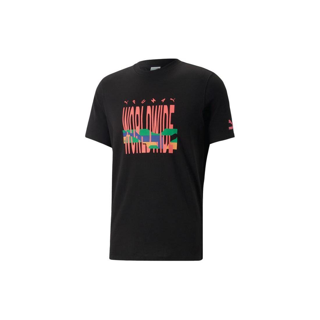 

Puma Loose Fit Letter Print Crew Neck T-Shirt Unisex Tops Black 622572-01 M