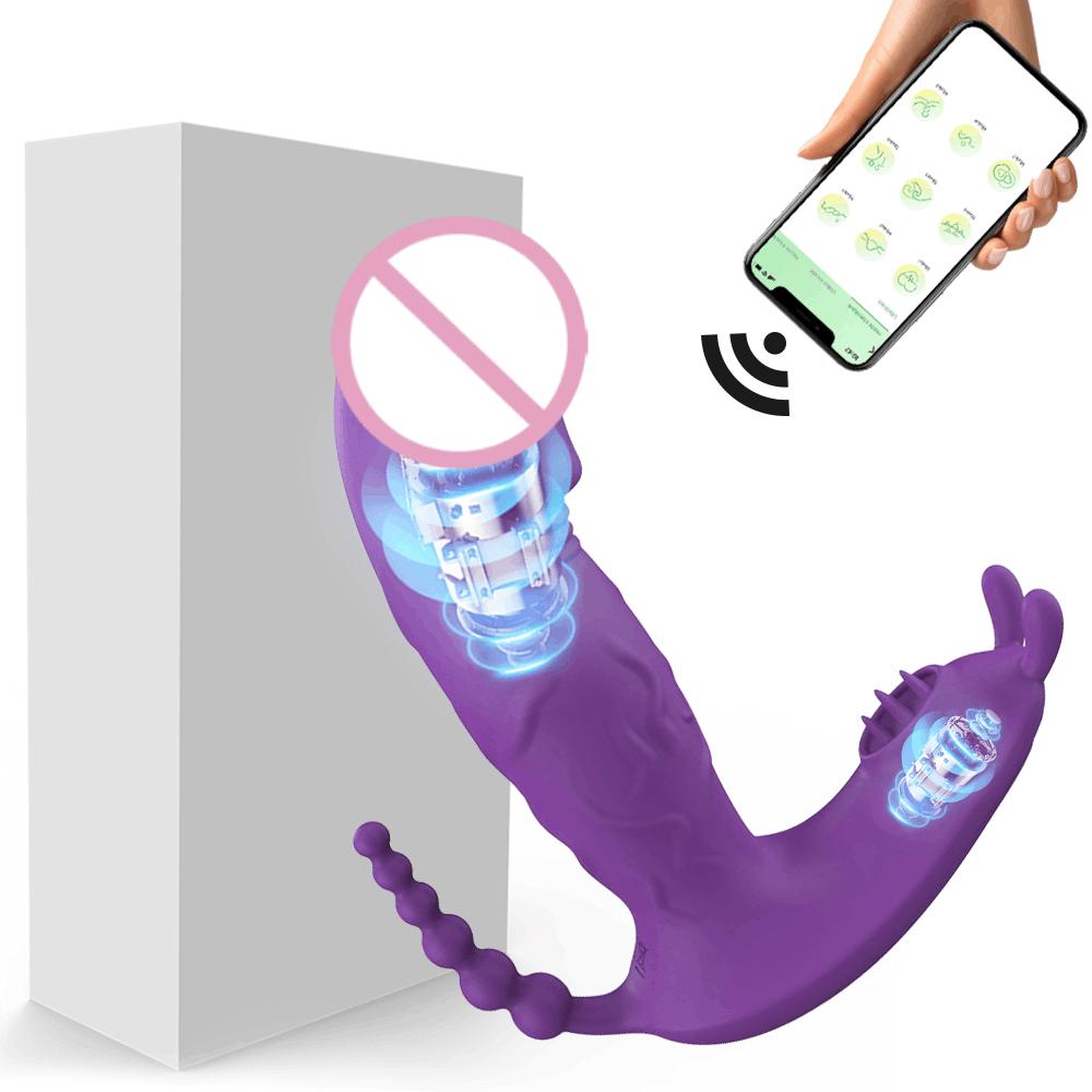 App Bluetooth Control Wearable Dildo Vibrators 9 Vibration Modes G Spot Clitoral Stimulation Rabbit Massager Sex Toys for Women