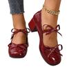 French Butterfly Knot Mary Jane Single Shoes Women's Chunky Heel Elegant Versatile Skirt Matching Small Leather Shoes