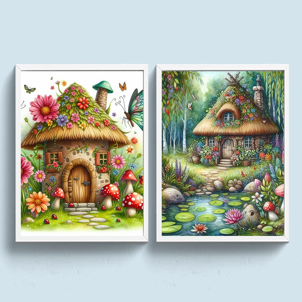 Dům s houbami Tištěná sada pro křížkovou výšivku DIY 11CT Thread Art Ruční práce Dekor