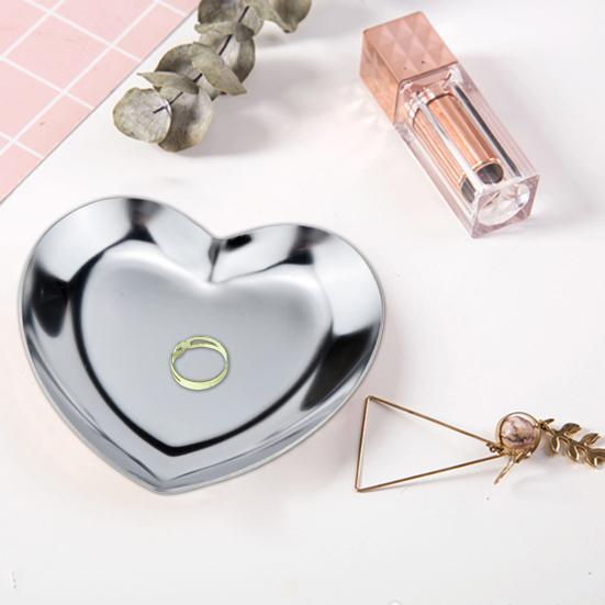 Jewelry Tray Polished Mirror Surface Stainless Steel Heart Shape Ring Necklace Earrings Display Dish Household Supplies