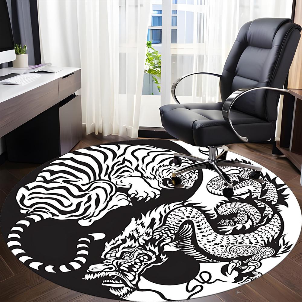 1 Stück Tiger Drache YinYang Büro Runder Teppich, Unter Bürostühlen Schlafzimmer Wohnzimmer Heimdekoration, Raumdeko, In Verschiedenen Größen Erhältlich