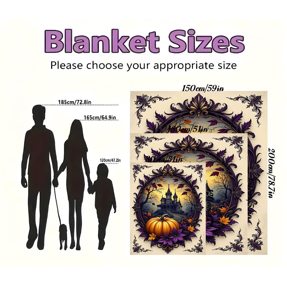 Halloween Haunted House with Pumpkin and LeavesBlanket Flannel Throw Blanket for Sofa, Bed, Travel, Camping, Office, Couch, Chair
