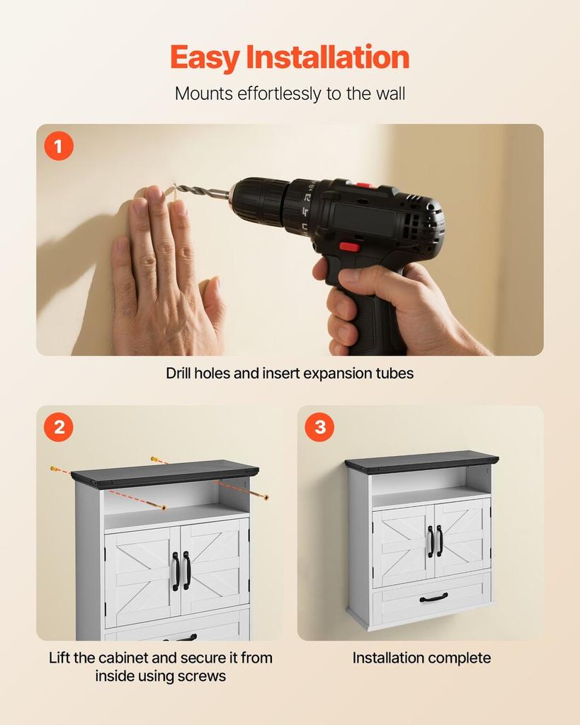 Bathroom Wall Cabinet, 2 Doors & Adjustable Shelf, Over the Toilet Storage Medicine Cabinet Wall Mounted, Hanging Organizer with Drawer & Open