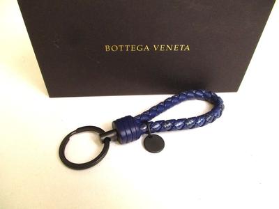 Authentic BOTTEGA BENETA Intrecciato Navy Blue Leather Key Chain Key Holder #a201  Open Box