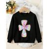 Unisex Kids Crewneck Sweatshirt, Pastel Glitter Cross Pink Bow Print Pullover, Boys Girls Cute Western Casual Sweatshirt For Kids Over 4 Years Old