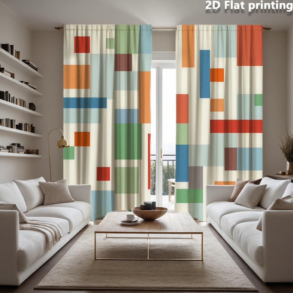 2pc Contemporary Abstract Geometric Print Curtains for Living Room Modern Home Decor Window Drapes Panel Blinds