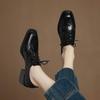 Krazing Pot Sheepskin Autumn Winter Shoes Lace Up Med Heels Size 42 Square Toe Brown Color Pumps