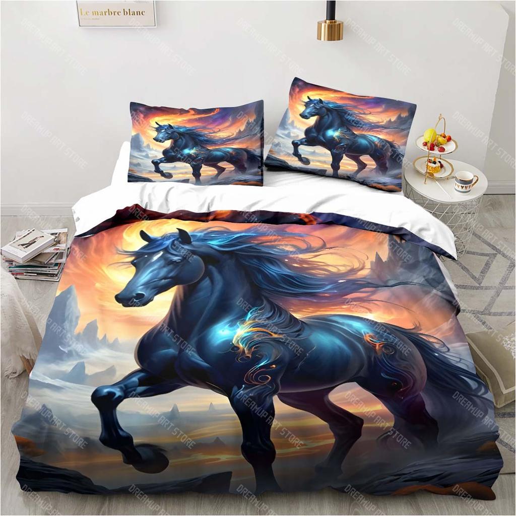 Animal horse printing set pillowcase duvet cover unicorn pattern bedroom bedding child room bed cover set luxury birthday gift