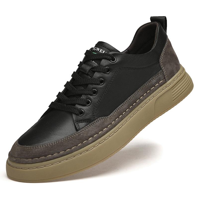 Men's shoes autumn first-layer cowhide white shoes trendy British style thick-soled lightweight sports shoes casual board shoes men