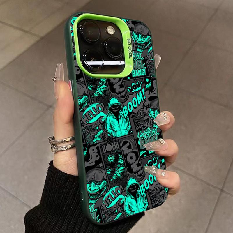 Black Comic Style Phone Case For iPhone 14 Pro Max Plus 16 15 11 12 13 Pro Max Mini X XS XR 7 8 Plus SE Shockproof Cover