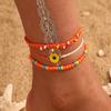 Bohemian Retro Wax Rope Mixed Color Woven Turquoise Sunflower Handmade String Mixed Color Rice Bead Multi-Layer Anklet