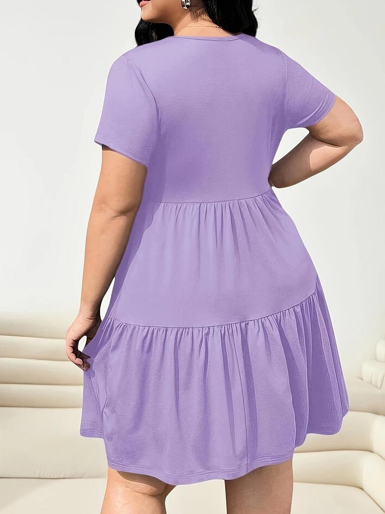 European & American Women's Solid Color Ruffle Hem Short Sleeve T-shirt Dress, Casual Fashion (2026)
