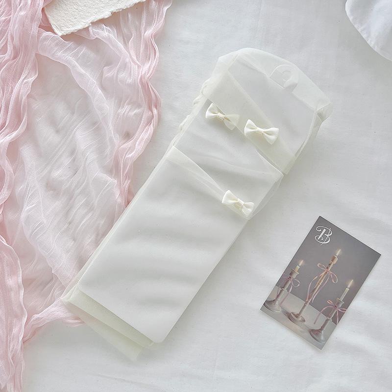 

Женские летние ультратонкие дышащие милые носки-гольфы с прозрачной сеткой и бантом 1 pair абрикосовый