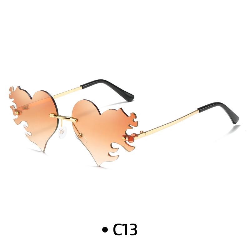 Fashion Rimless Sunglasses Flame Unique Big Love Heart Eyewear Luxury Brand Designer Vintage Sun Glasses Shades UV400 Eyewear