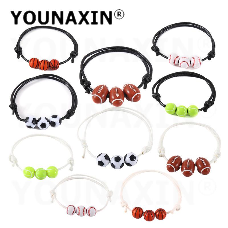 10 Pcs/Set Unisex Adjustable Sports Ball Beaded Braided Bracelet Basketball Football Baseball Rugby Tennis Trendy Sports Wristband