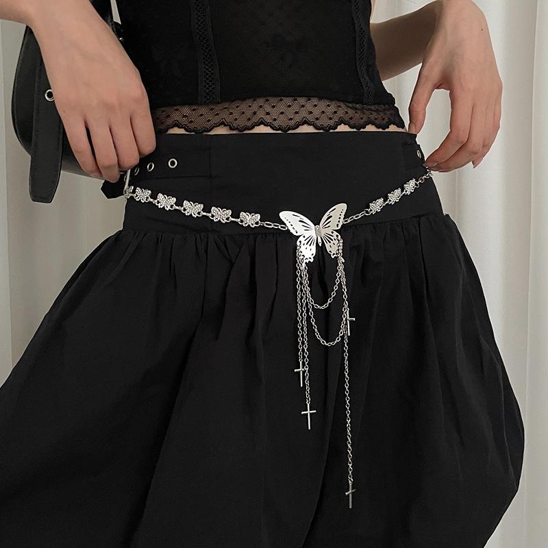 

Богемная металлическая цепочка на талию с бабочками, женский премиальный тонкий ремень для платья серебряный