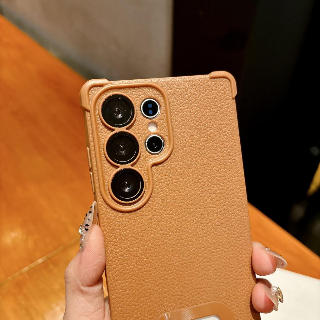 Suitable for Samsung S25Ulltra Lychee Pattern Leak Mark Mobile Phone Case S24 Leather A36 Four Corner Anti Fall Full Cover Soft Shell