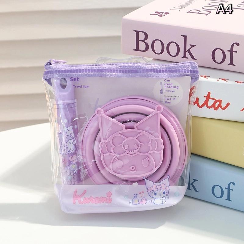 Sanrio Hello Kitty Kuromi Melody Folding Cup Wash Set Travel Storage Portable Cleaning Toothbrush 2-In-1 Toiletries