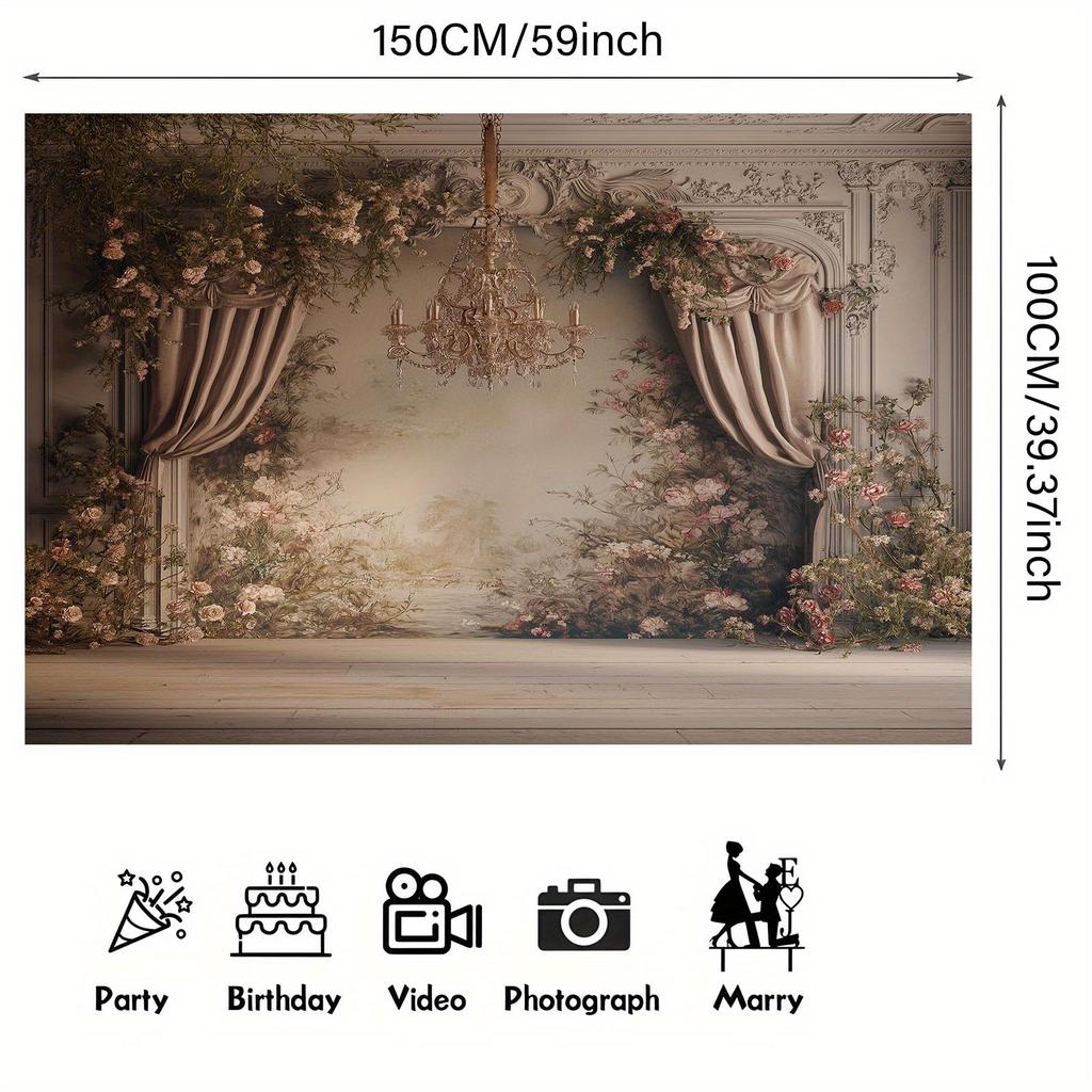 1pc Floral Wall Background Flag - Polyester Multi-purpose Suitable for Weddings Birthdays and Anniversaries